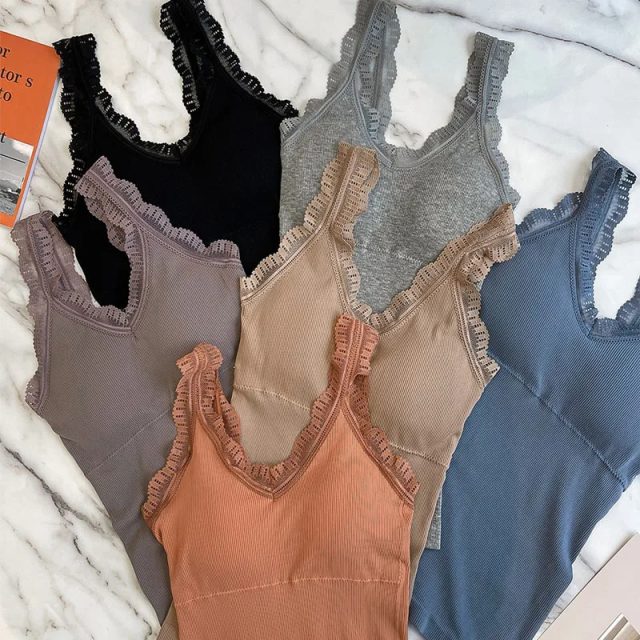 Women lace straps cotton tank top knitted striped vest (1) Women lace straps cotton tank top knitted striped vest (1)