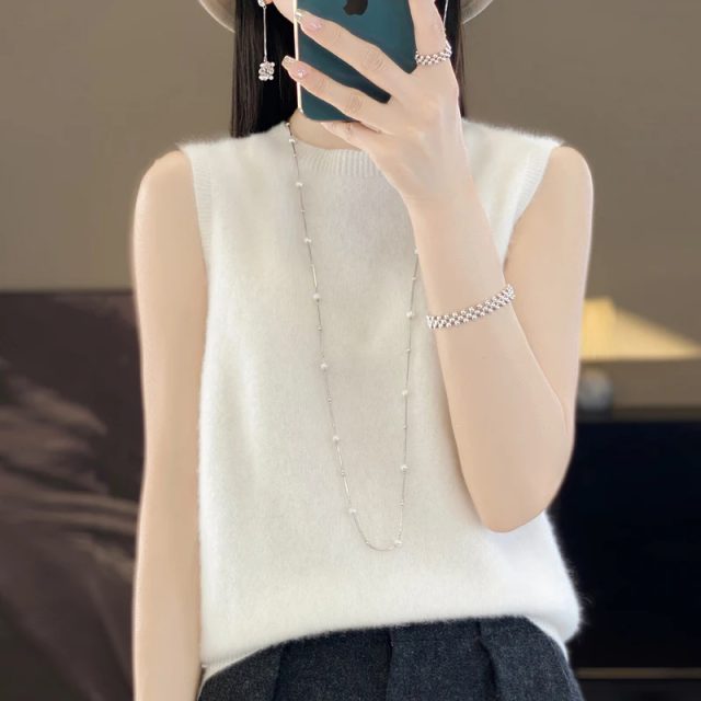 Women sleeveless pullover o neck fashion simple sweater (2)